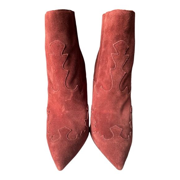Burgundy suede pointed toe stiletto ankle boots with cowgirl design ASOS size 6 - Picture 5 of 13
